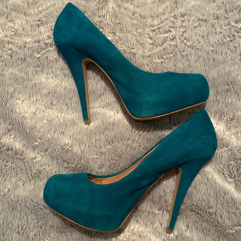 Teal, velvet, Aldo stiledo heels
